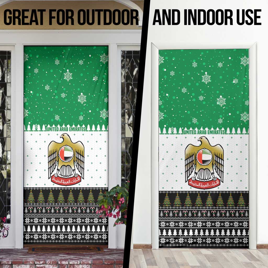 United Arab Emirates Christmas Door Cover with Falcon Tree Design Snowflake Pattern and National Emblem - Wonder Print Shop
