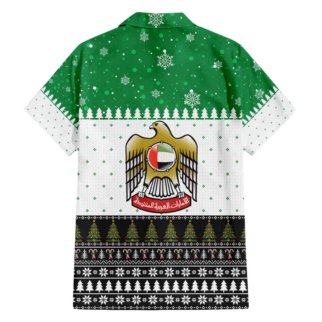 United Arab Emirates Christmas Family Matching Long Sleeve Bodycon Dress and Hawaiian Shirt with Falcon Tree Design Snowflake Pattern and National Emblem - Wonder Print Shop
