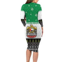 United Arab Emirates Christmas Family Matching Long Sleeve Bodycon Dress and Hawaiian Shirt with Falcon Tree Design Snowflake Pattern and National Emblem - Wonder Print Shop
