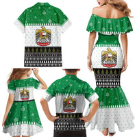 United Arab Emirates Christmas Family Matching Mermaid Dress and Hawaiian Shirt with Falcon Tree Design Snowflake Pattern and National Emblem - Wonder Print Shop