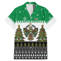 United Arab Emirates Christmas Family Matching Mermaid Dress and Hawaiian Shirt with Falcon Tree Design Snowflake Pattern and National Emblem - Wonder Print Shop