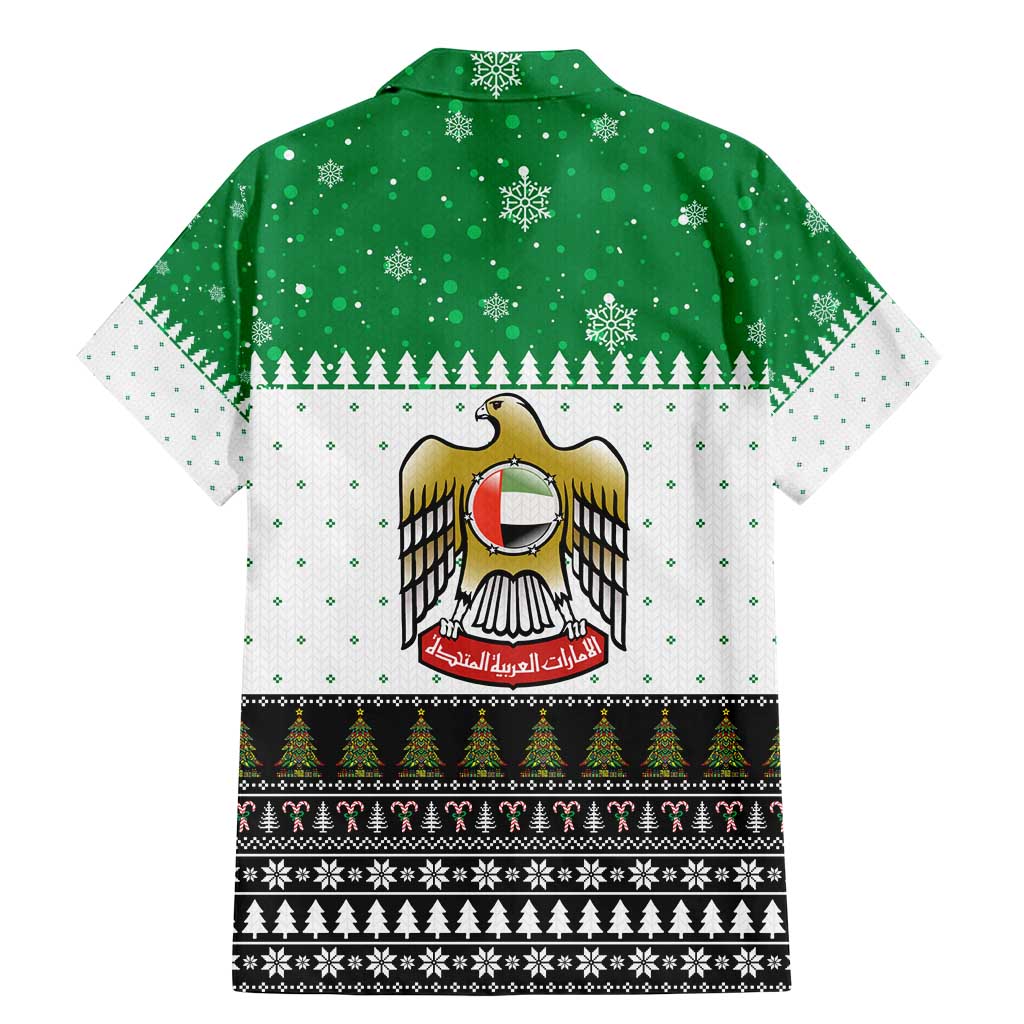 United Arab Emirates Christmas Family Matching Mermaid Dress and Hawaiian Shirt with Falcon Tree Design Snowflake Pattern and National Emblem - Wonder Print Shop