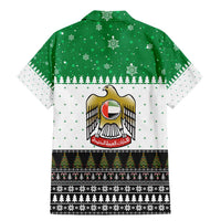 United Arab Emirates Christmas Family Matching Mermaid Dress and Hawaiian Shirt with Falcon Tree Design Snowflake Pattern and National Emblem - Wonder Print Shop
