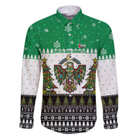 United Arab Emirates Christmas Family Matching Off The Shoulder Long Sleeve Dress and Hawaiian Shirt with Falcon Tree Design Snowflake Pattern and National Emblem - Wonder Print Shop