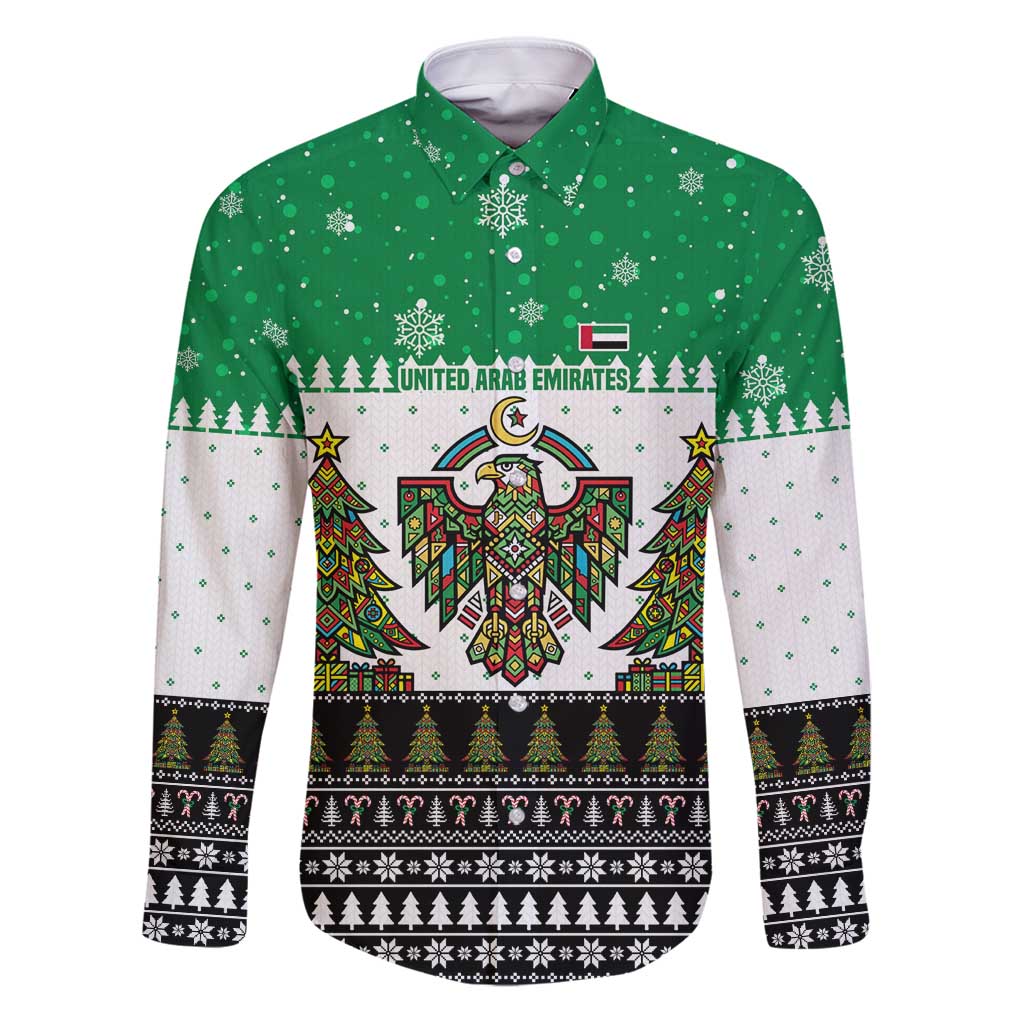 United Arab Emirates Christmas Family Matching Puletasi and Hawaiian Shirt with Falcon Tree Design Snowflake Pattern and National Emblem - Wonder Print Shop