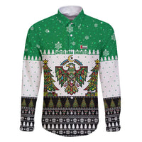 United Arab Emirates Christmas Family Matching Short Sleeve Bodycon Dress and Hawaiian Shirt with Falcon Tree Design Snowflake Pattern and National Emblem - Wonder Print Shop