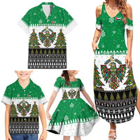 United Arab Emirates Christmas Family Matching Summer Maxi Dress and Hawaiian Shirt with Falcon Tree Design Snowflake Pattern and National Emblem - Wonder Print Shop