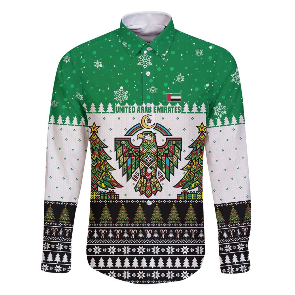 United Arab Emirates Christmas Family Matching Summer Maxi Dress and Hawaiian Shirt with Falcon Tree Design Snowflake Pattern and National Emblem - Wonder Print Shop
