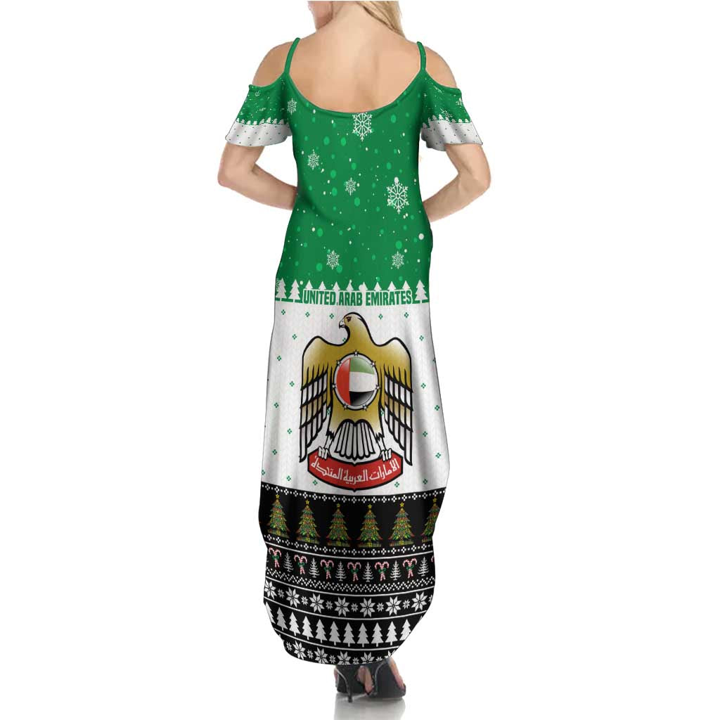 United Arab Emirates Christmas Family Matching Summer Maxi Dress and Hawaiian Shirt with Falcon Tree Design Snowflake Pattern and National Emblem - Wonder Print Shop