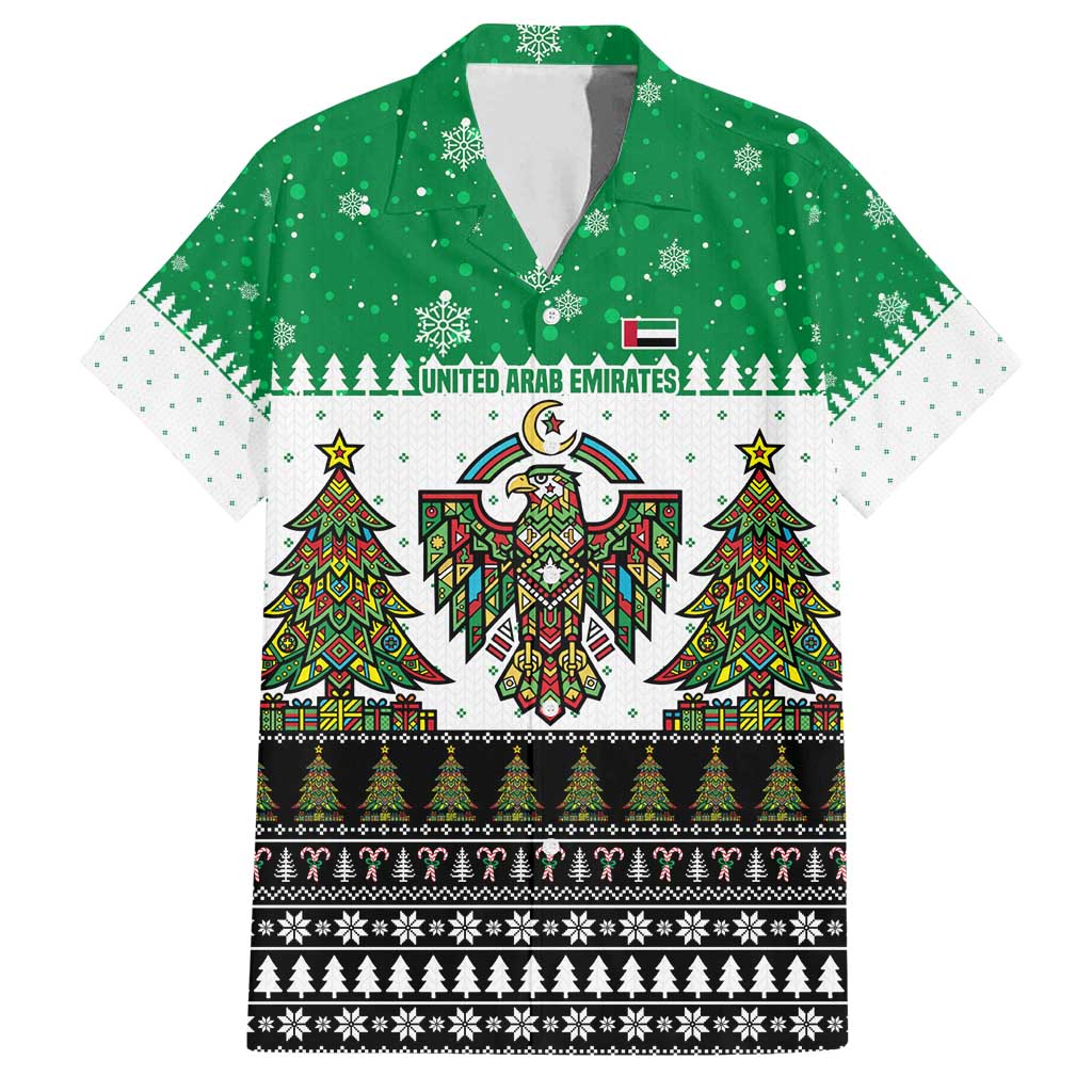 United Arab Emirates Christmas Family Matching Tank Maxi Dress and Hawaiian Shirt with Falcon Tree Design Snowflake Pattern and National Emblem - Wonder Print Shop