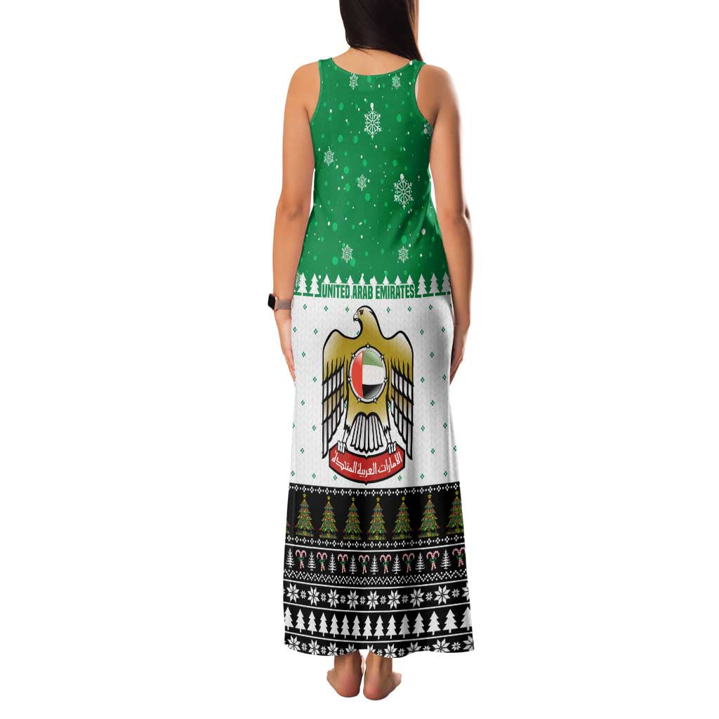 United Arab Emirates Christmas Family Matching Tank Maxi Dress and Hawaiian Shirt with Falcon Tree Design Snowflake Pattern and National Emblem - Wonder Print Shop