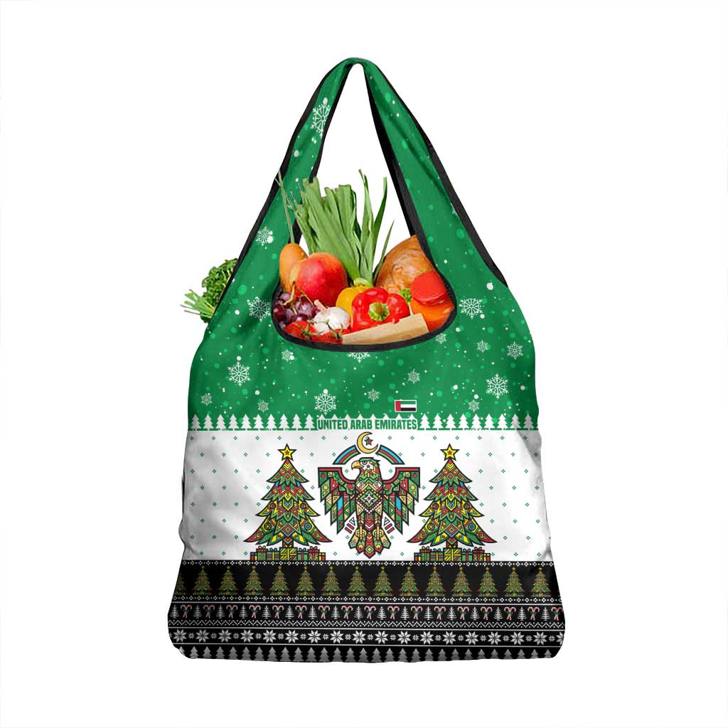 United Arab Emirates Christmas Grocery Bag with Falcon Tree Design Snowflake Pattern and National Emblem - Wonder Print Shop