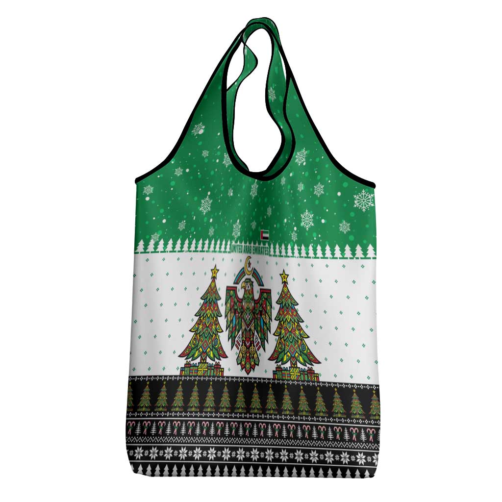 United Arab Emirates Christmas Grocery Bag with Falcon Tree Design Snowflake Pattern and National Emblem - Wonder Print Shop