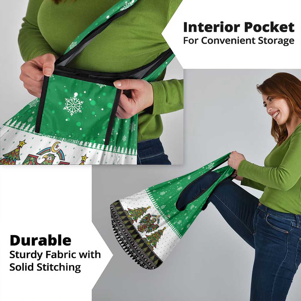 United Arab Emirates Christmas Grocery Bag with Falcon Tree Design Snowflake Pattern and National Emblem - Wonder Print Shop