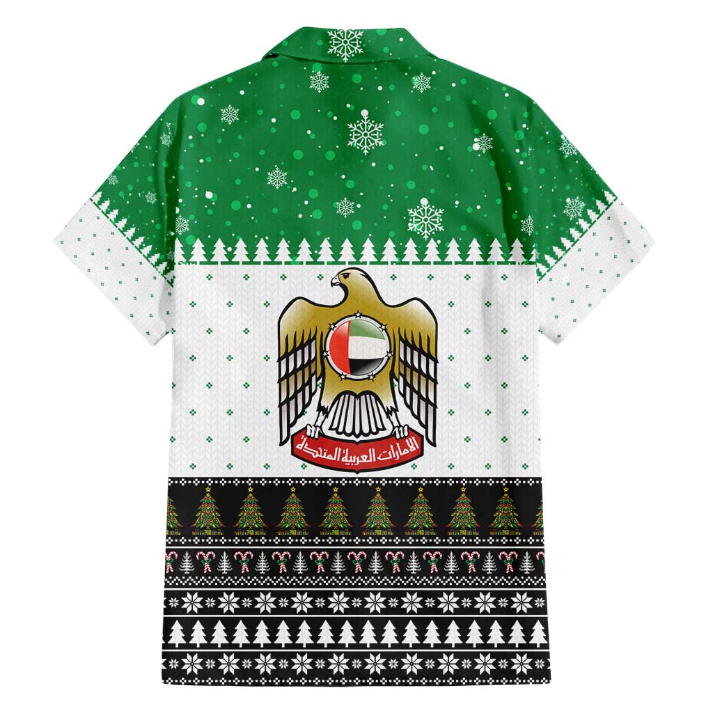United Arab Emirates Christmas Hawaiian Shirt with Falcon Tree Design Snowflake Pattern and National Emblem - Wonder Print Shop