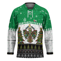 United Arab Emirates Christmas Hockey Jersey with Falcon Tree Design Snowflake Pattern and National Emblem - Wonder Print Shop