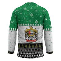 United Arab Emirates Christmas Hockey Jersey with Falcon Tree Design Snowflake Pattern and National Emblem - Wonder Print Shop