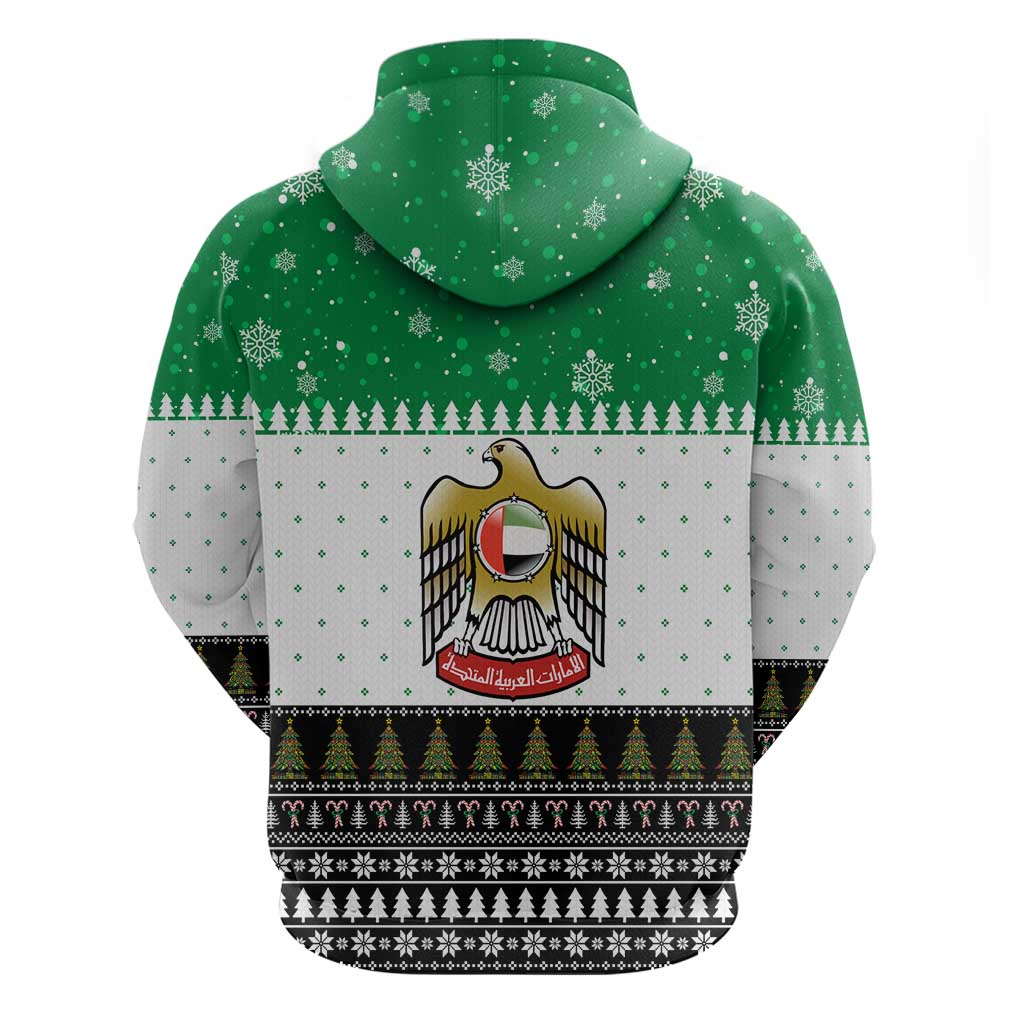 United Arab Emirates Christmas Hoodie with Falcon Tree Design Snowflake Pattern and National Emblem - Wonder Print Shop