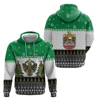 United Arab Emirates Christmas Hoodie with Falcon Tree Design Snowflake Pattern and National Emblem - Wonder Print Shop