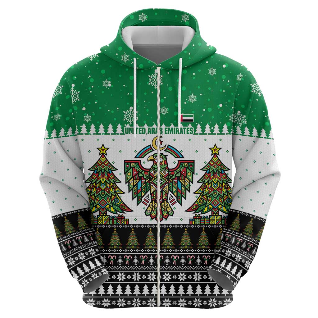 United Arab Emirates Christmas Hoodie with Falcon Tree Design Snowflake Pattern and National Emblem - Wonder Print Shop