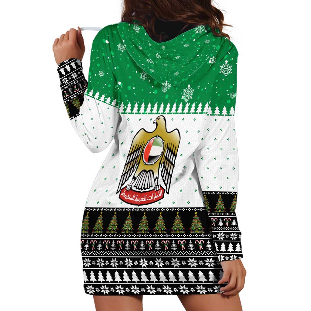 United Arab Emirates Christmas Hoodie Dress with Falcon Tree Design Snowflake Pattern and National Emblem - Wonder Print Shop