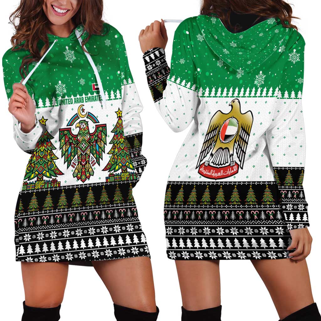 United Arab Emirates Christmas Hoodie Dress with Falcon Tree Design Snowflake Pattern and National Emblem - Wonder Print Shop
