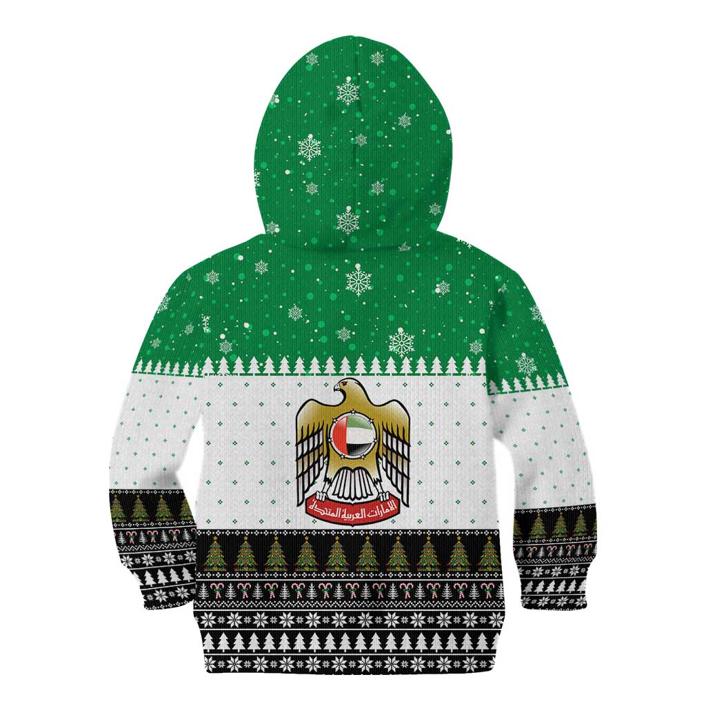 United Arab Emirates Christmas Kid Hoodie with Falcon Tree Design Snowflake Pattern and National Emblem - Wonder Print Shop