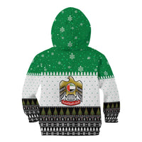 United Arab Emirates Christmas Kid Hoodie with Falcon Tree Design Snowflake Pattern and National Emblem - Wonder Print Shop