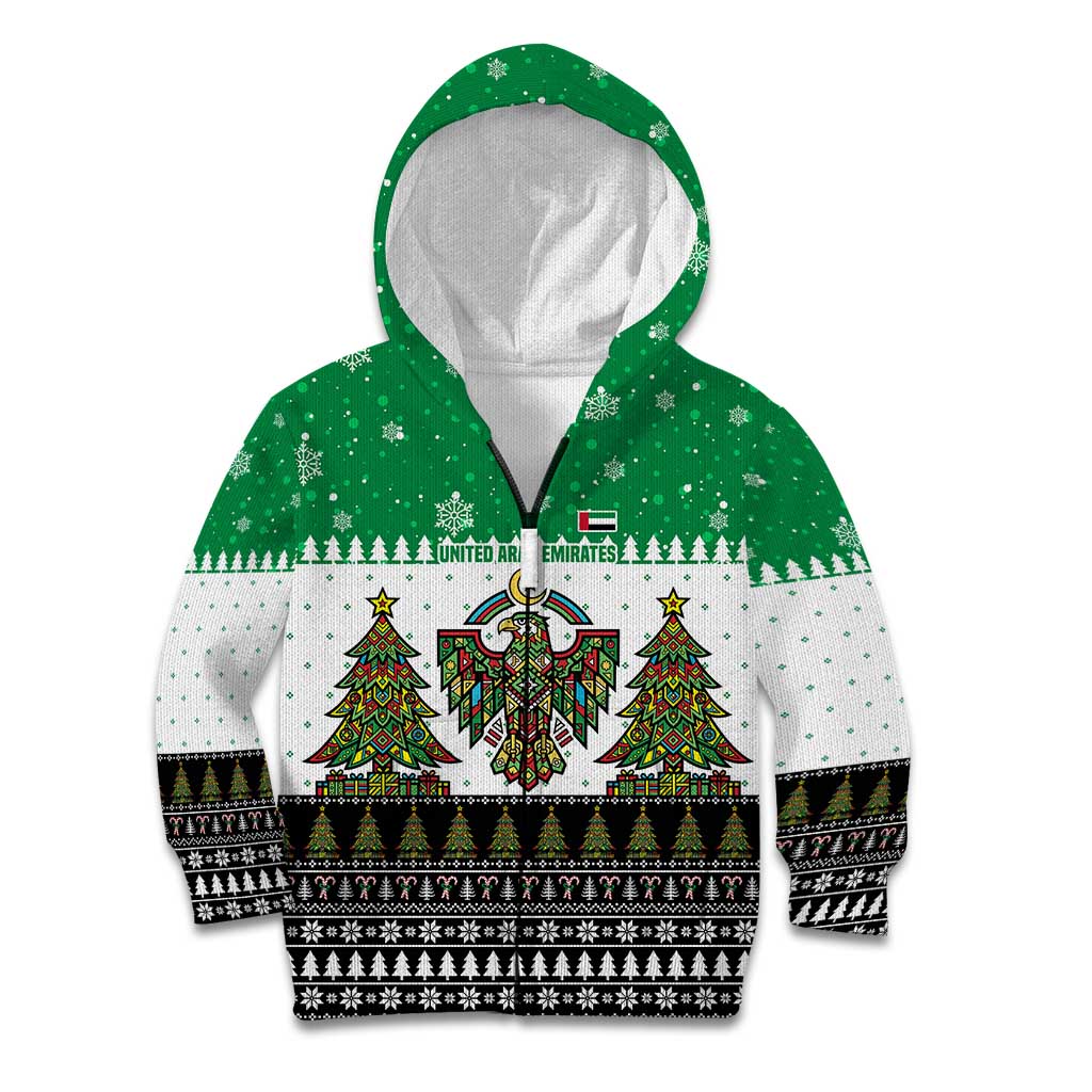 United Arab Emirates Christmas Kid Hoodie with Falcon Tree Design Snowflake Pattern and National Emblem - Wonder Print Shop