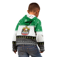 United Arab Emirates Christmas Kid Hoodie with Falcon Tree Design Snowflake Pattern and National Emblem - Wonder Print Shop