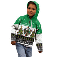 United Arab Emirates Christmas Kid Hoodie with Falcon Tree Design Snowflake Pattern and National Emblem - Wonder Print Shop