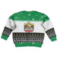 United Arab Emirates Christmas Kid Ugly Christmas Sweater with Falcon Tree Design Snowflake Pattern and National Emblem - Wonder Print Shop