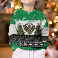United Arab Emirates Christmas Kid Ugly Christmas Sweater with Falcon Tree Design Snowflake Pattern and National Emblem - Wonder Print Shop