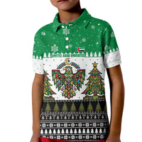 United Arab Emirates Christmas Kid Polo Shirt with Falcon Tree Design Snowflake Pattern and National Emblem - Wonder Print Shop