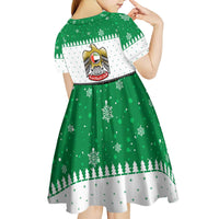 United Arab Emirates Christmas Kid Short Sleeve Dress with Falcon Tree Design Snowflake Pattern and National Emblem - Wonder Print Shop