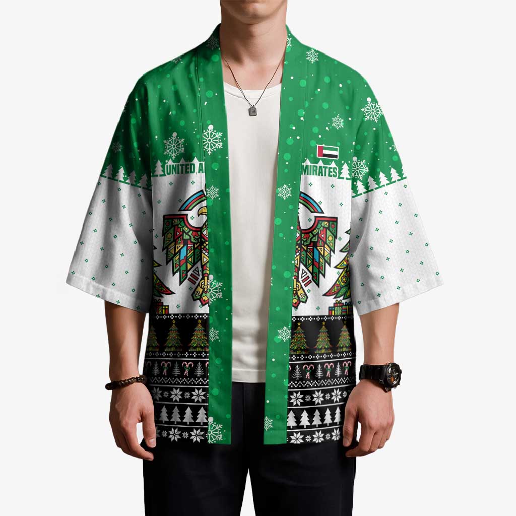 United Arab Emirates Christmas Kimono with Falcon Tree Design Snowflake Pattern and National Emblem - Wonder Print Shop