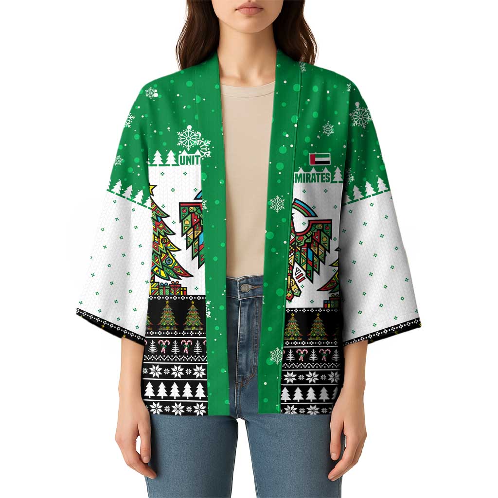United Arab Emirates Christmas Kimono with Falcon Tree Design Snowflake Pattern and National Emblem - Wonder Print Shop