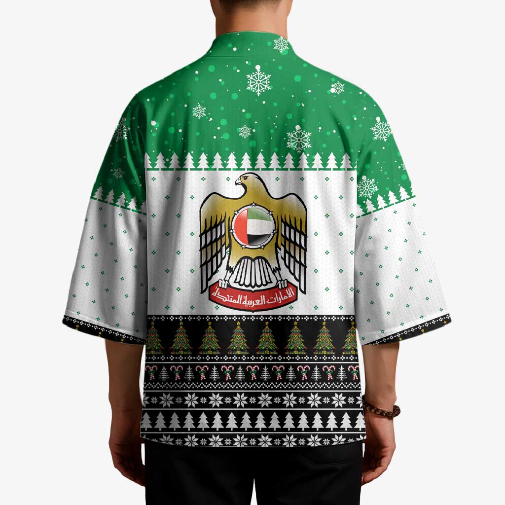 United Arab Emirates Christmas Kimono with Falcon Tree Design Snowflake Pattern and National Emblem - Wonder Print Shop