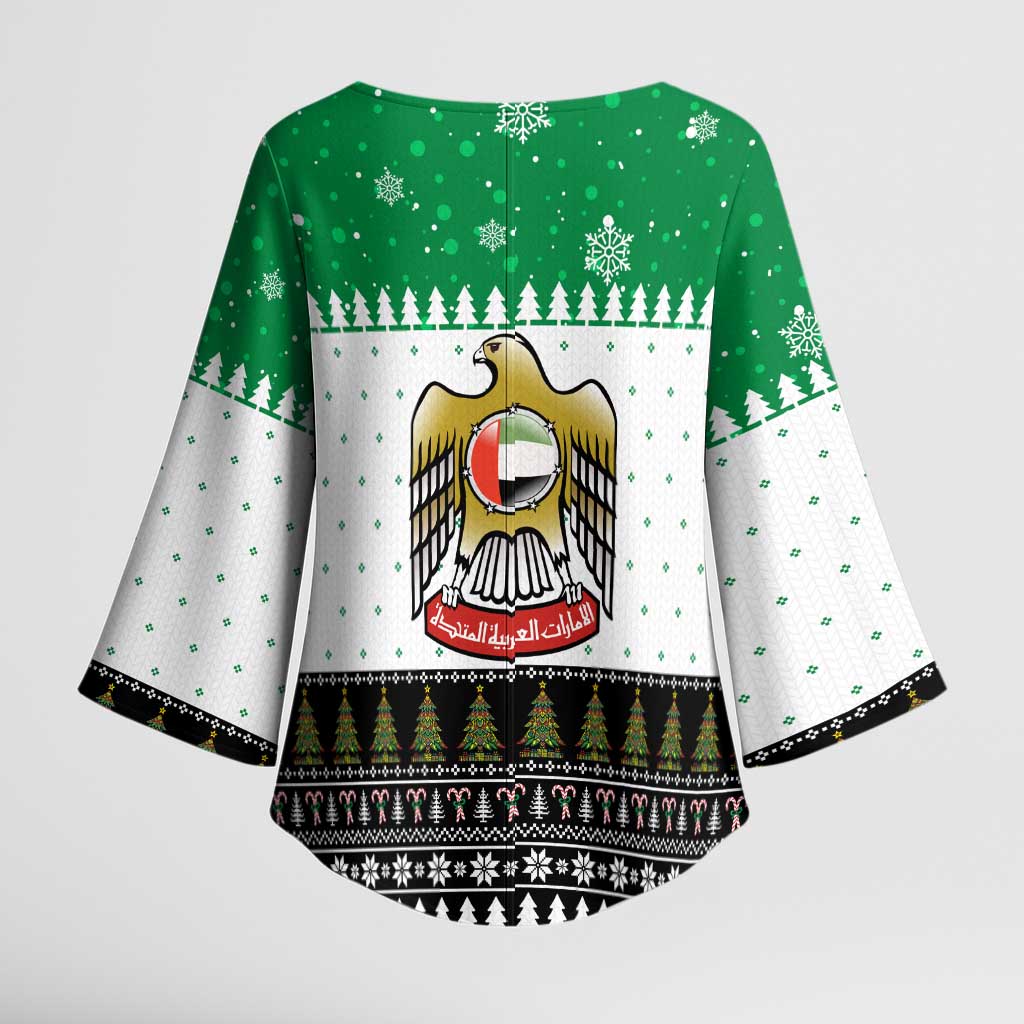 United Arab Emirates Christmas Kimono Sleeve Blouse with Falcon Tree Design Snowflake Pattern and National Emblem - Wonder Print Shop
