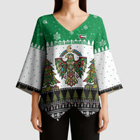 United Arab Emirates Christmas Kimono Sleeve Blouse with Falcon Tree Design Snowflake Pattern and National Emblem - Wonder Print Shop