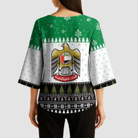 United Arab Emirates Christmas Kimono Sleeve Blouse with Falcon Tree Design Snowflake Pattern and National Emblem - Wonder Print Shop