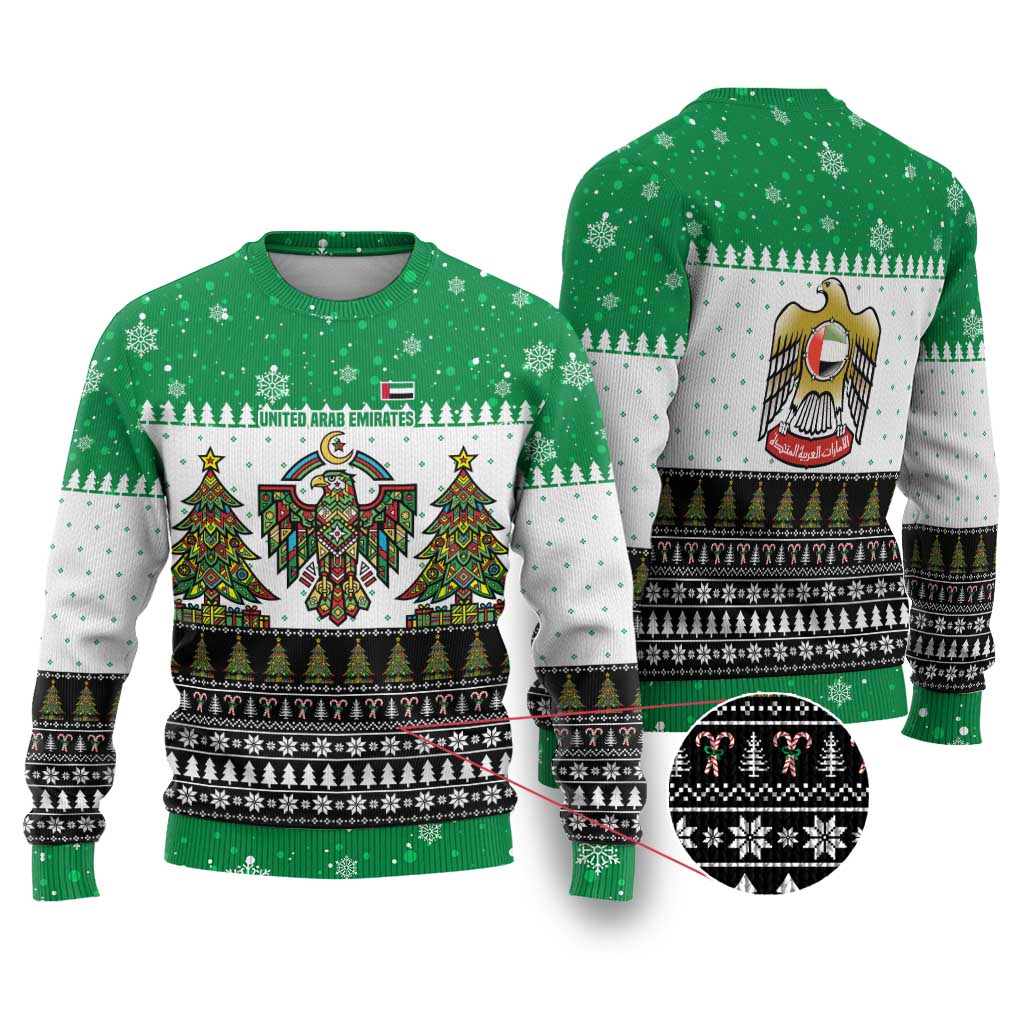 United Arab Emirates Christmas Ugly Christmas Sweater with Falcon Tree Design Snowflake Pattern and National Emblem - Wonder Print Shop