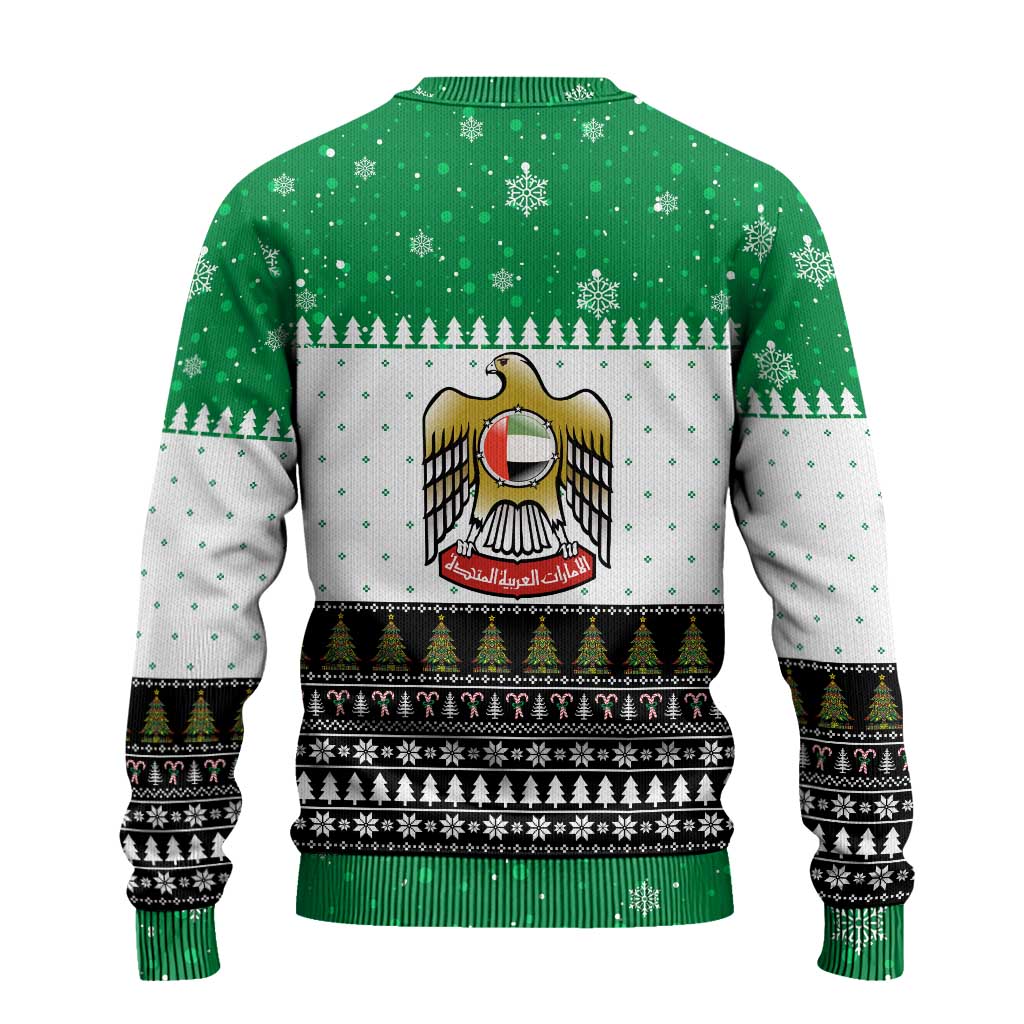 United Arab Emirates Christmas Ugly Christmas Sweater with Falcon Tree Design Snowflake Pattern and National Emblem - Wonder Print Shop