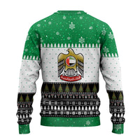 United Arab Emirates Christmas Ugly Christmas Sweater with Falcon Tree Design Snowflake Pattern and National Emblem - Wonder Print Shop