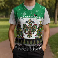 United Arab Emirates Christmas Knitted V-Neck Vest with Falcon Tree Design Snowflake Pattern and National Emblem - Wonder Print Shop