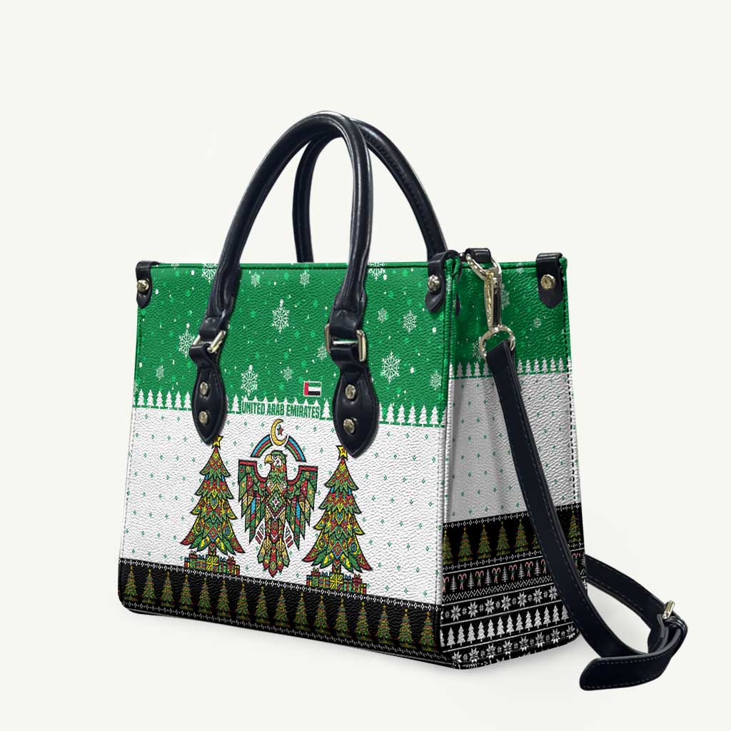 United Arab Emirates Christmas Leather Bag with Falcon Tree Design Snowflake Pattern and National Emblem - Wonder Print Shop