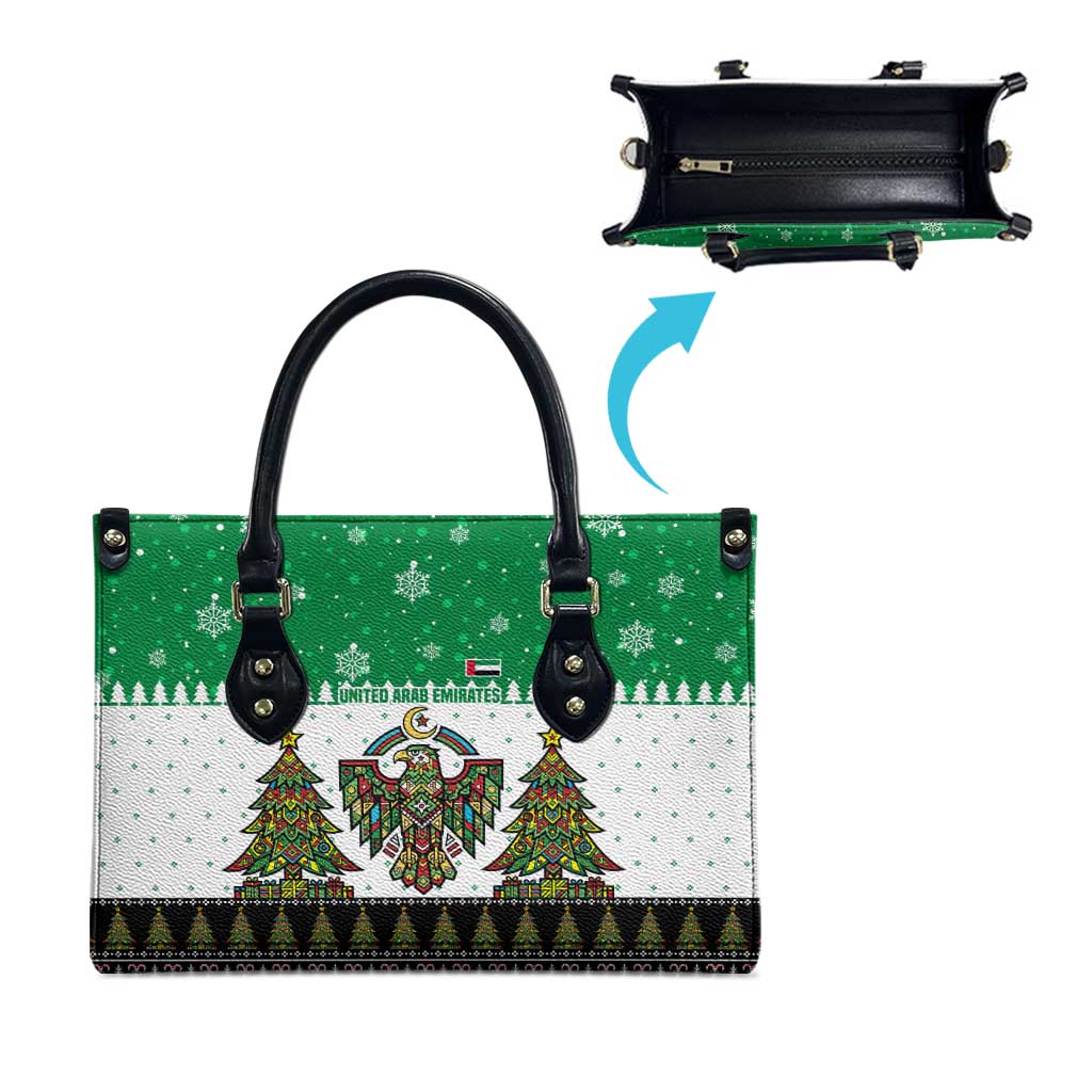 United Arab Emirates Christmas Leather Bag with Falcon Tree Design Snowflake Pattern and National Emblem - Wonder Print Shop