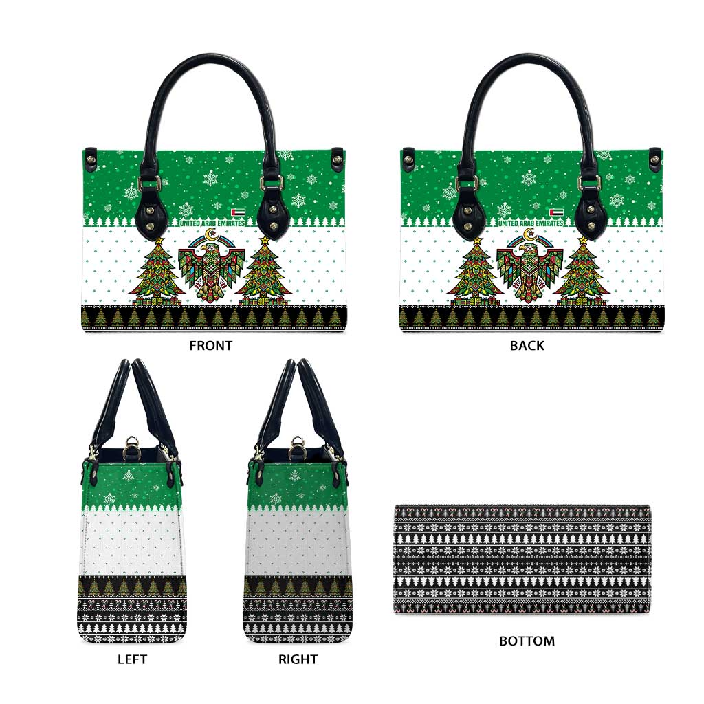 United Arab Emirates Christmas Leather Bag with Falcon Tree Design Snowflake Pattern and National Emblem - Wonder Print Shop