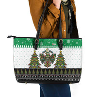 United Arab Emirates Christmas Leather Tote Bag with Falcon Tree Design Snowflake Pattern and National Emblem - Wonder Print Shop
