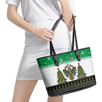 United Arab Emirates Christmas Leather Tote Bag with Falcon Tree Design Snowflake Pattern and National Emblem - Wonder Print Shop